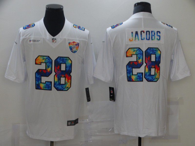 Men Oakland Raiders #28 Jacobs White Rainbow version 2021 Nike NFL Jersey